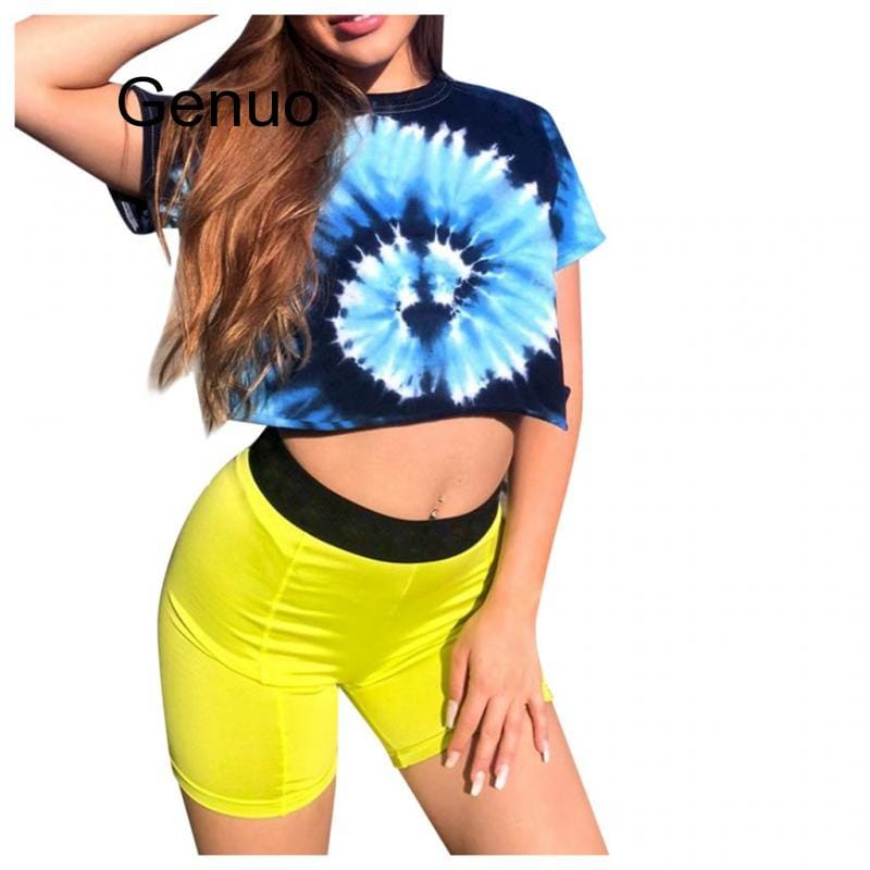 Tie-Dye Gradient T-Shirt Women's Round Neck Short Hippie Shirt Short Sleeve Clothes Summer Printed Tshirt Leisure Streetwear