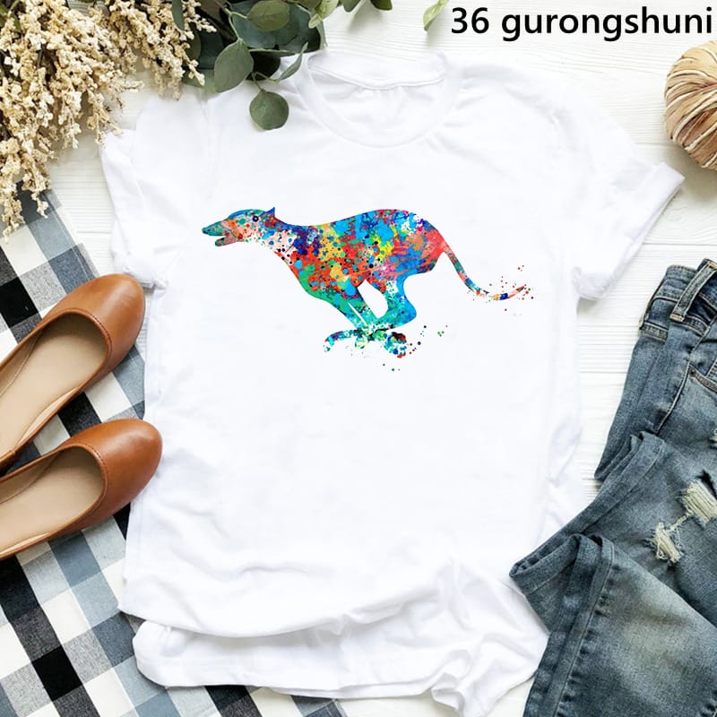 Watercolor Greyhound Dog Lover Print Tshirt Women'S Clothing Funny T-Shirt Femme Stylish Harajuku Shirt Streetwear T Shirt Tops
