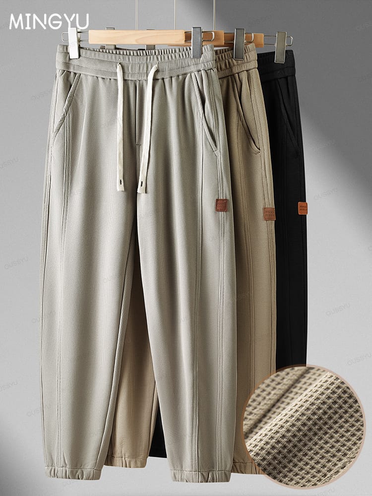 Autumn Winter Waffle Pattern Men's Casual Sports Pants Fashion Classic Elastic Waist Thick Outdoors Haren Pants Male M-4XL Gift