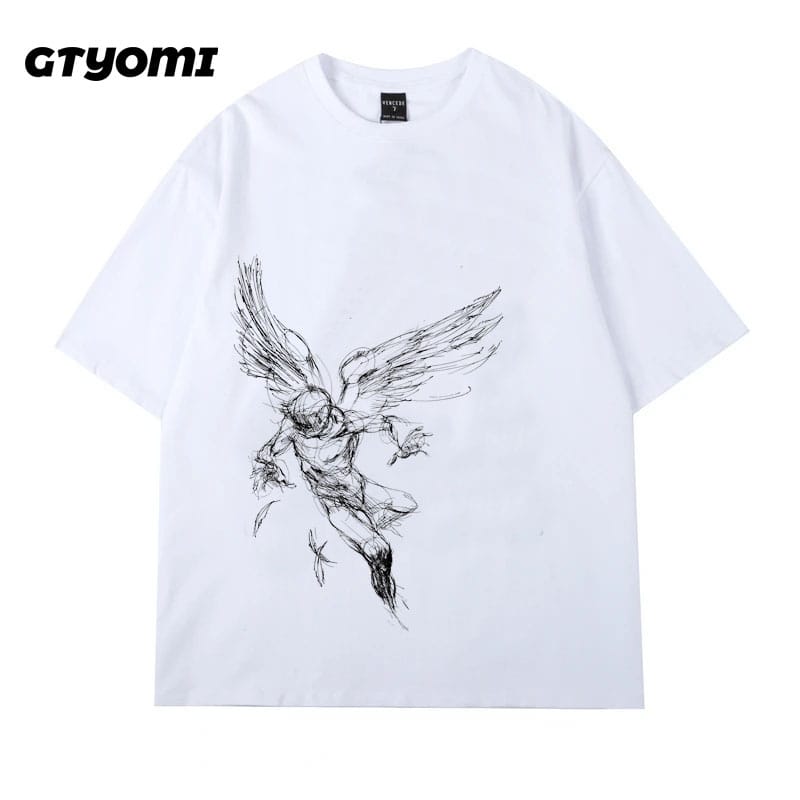 Women's Fallen Angel Graphic Print T Shirt Hip Hop Cotton T Shirt Streetwear Plus Size Round Neck, Women Y2K Clothes