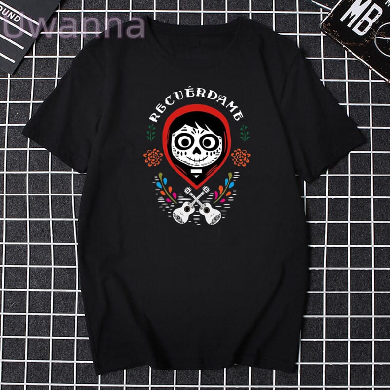 CoCo Guitar Cartoon Letter t-shirts Print Remember Me Short Sleeve T-shirt Graphic Top Streetwear Funny Women's Clothing