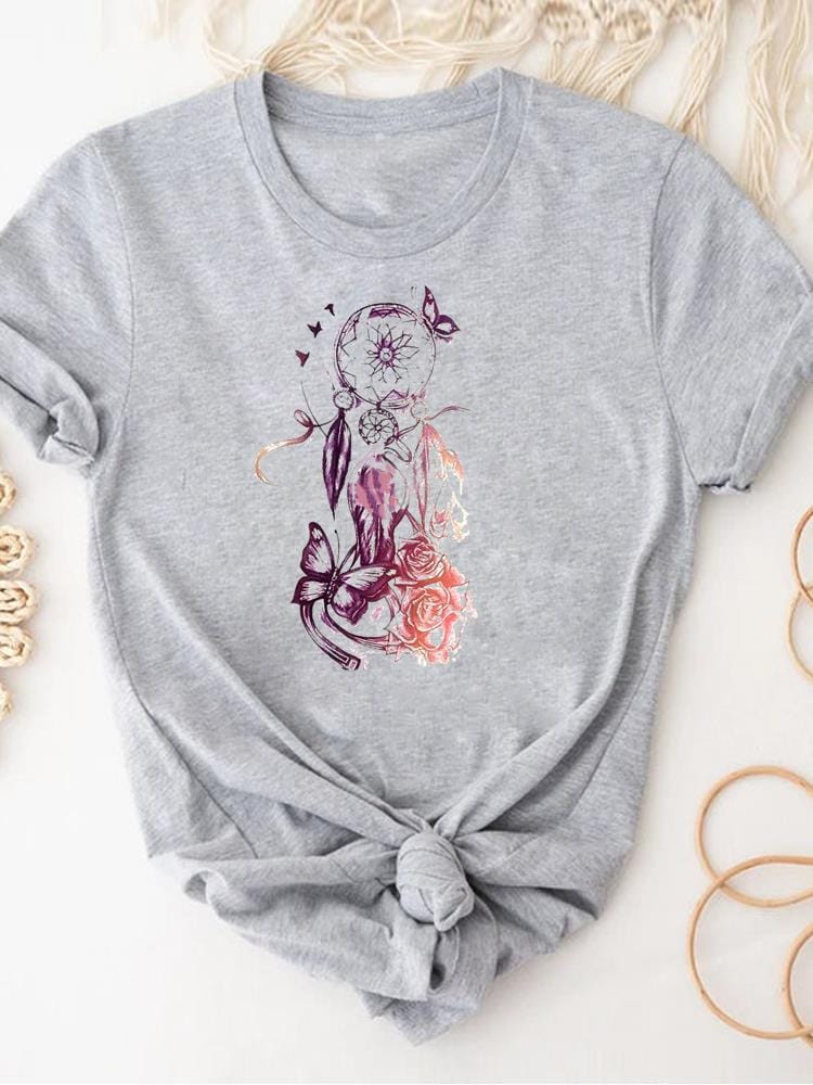 Dream Web Vintage Trend Feather Clothes Ladies Graphic Tee Women's Short Sleeve Print T Clothing Summer Female Fashion T-shirts