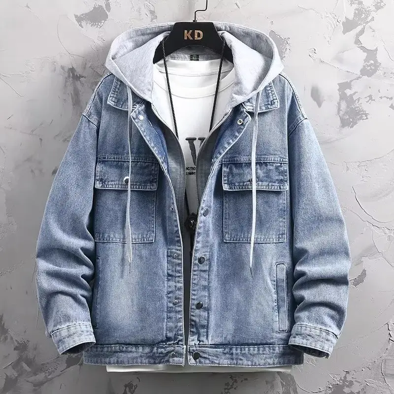 2024 Men's Autumn Loose Leisure Workwear Jacket Fake Two-Piece Hooded Jacket