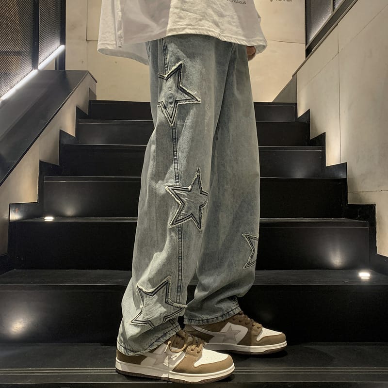 Straight Tube Denim Trousers Men's High-grade Winter Fashion Wide Leg Pants Autumn Winter Loose American High Street Vibe Pants