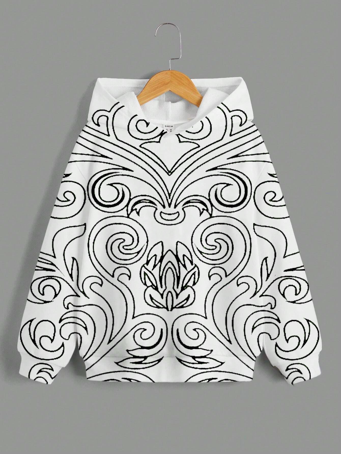 Compound Street Men's Casual Pullover Fashion Line Pattern Printed Long-sleeved Sports Hoodie Hoodie