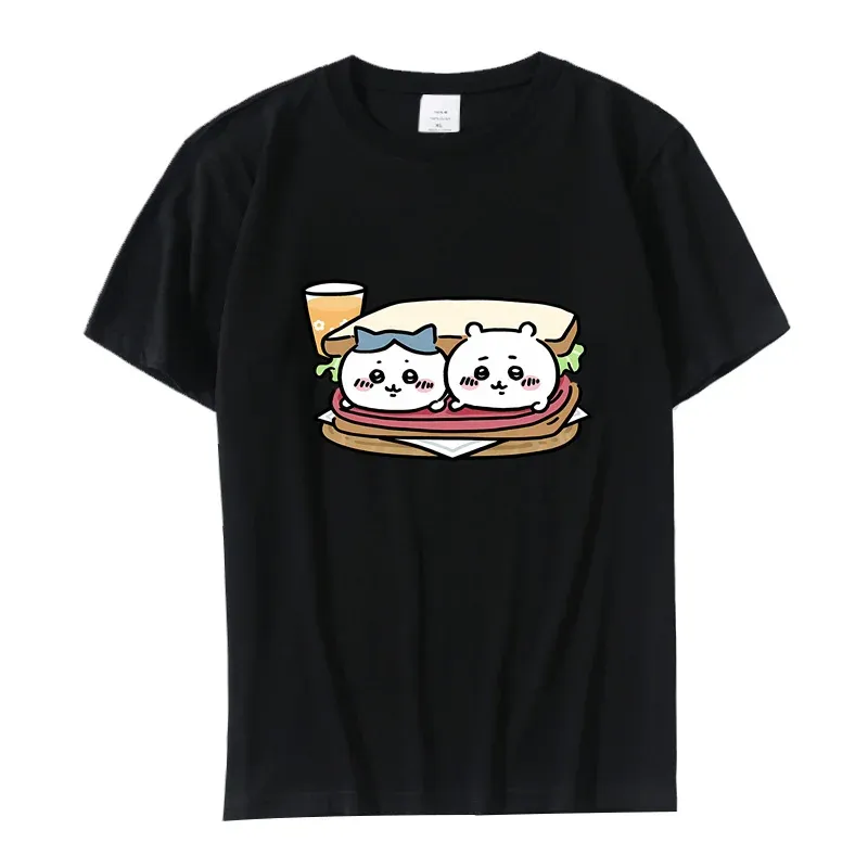 Summer Funny Chiikawa Women's T-shirt Cartoon Print Women T Shirt Black T Shirts Kawaii Casual Woman Tops Female Clothes