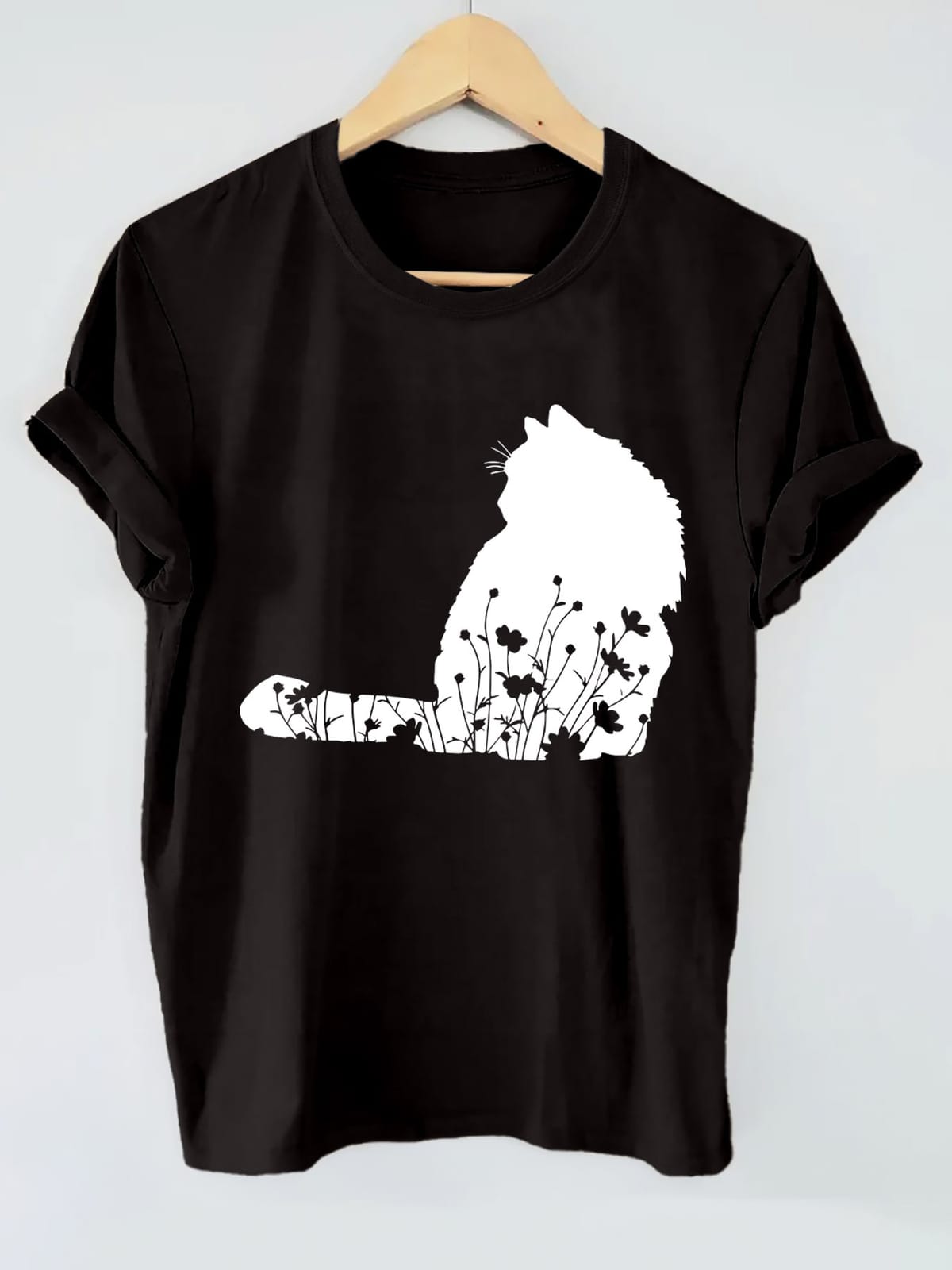 Cat Print T-shirt, Short Sleeve Crew Neck Casual Top For Summer & Spring, Women's Clothing