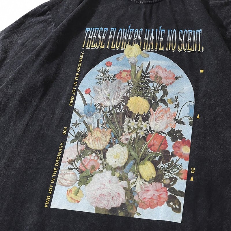 Flowers Printed High Street Gothic Women's Oversized T Shirt Aesthetic Gothic Woman Clothing Distressed Summer Tops Streetwear
