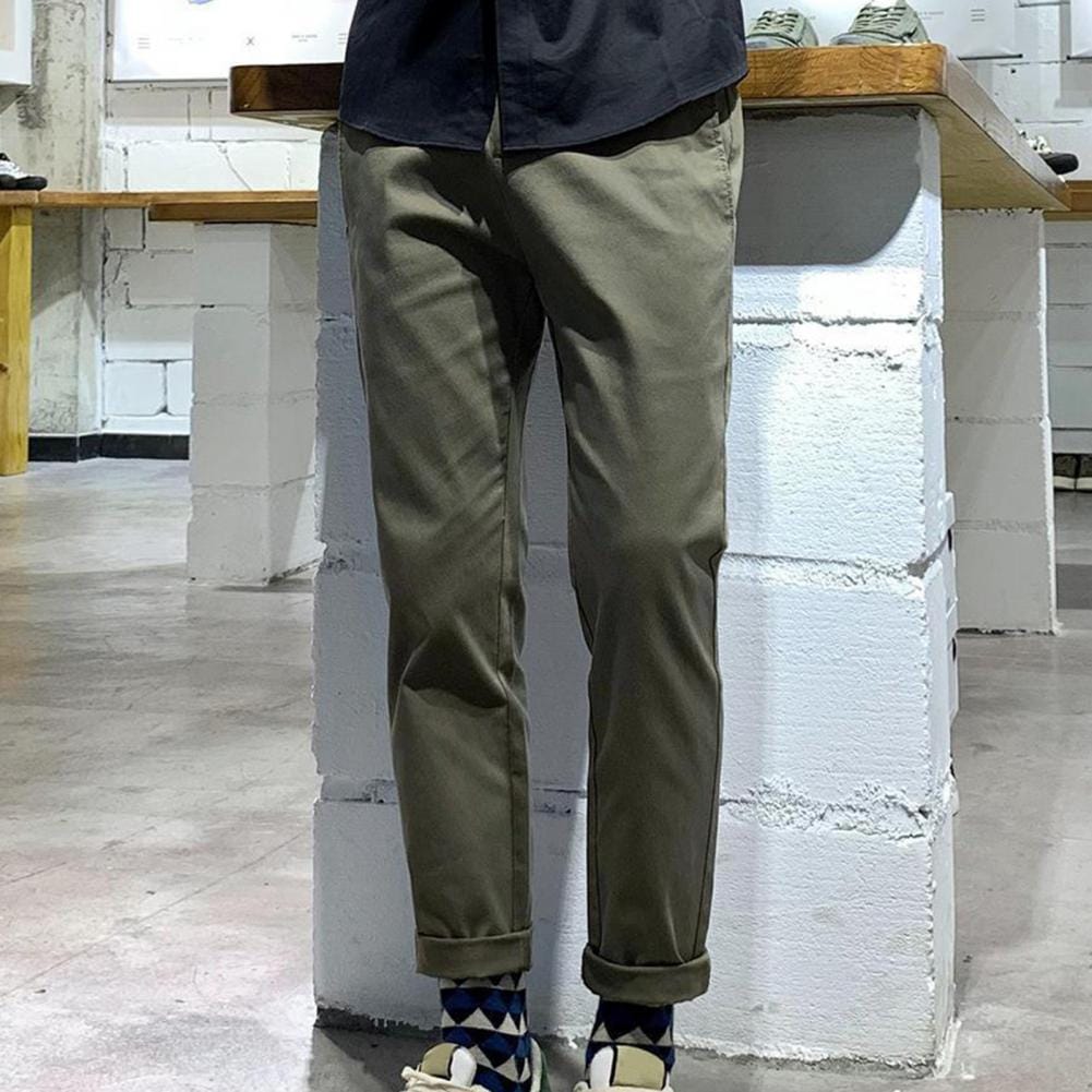 Casual Pants Stylish Men's Slim Fit Ninth Pants with Mid Waist Solid Color Breathable Fabric Fashionable Streetwear for Ankle