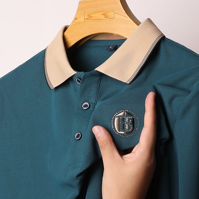 2024 Spring and Autumn Men's New Lapel Cotton Linen Long Sleeve POLO Shirt Letter Embroidery Shirt
