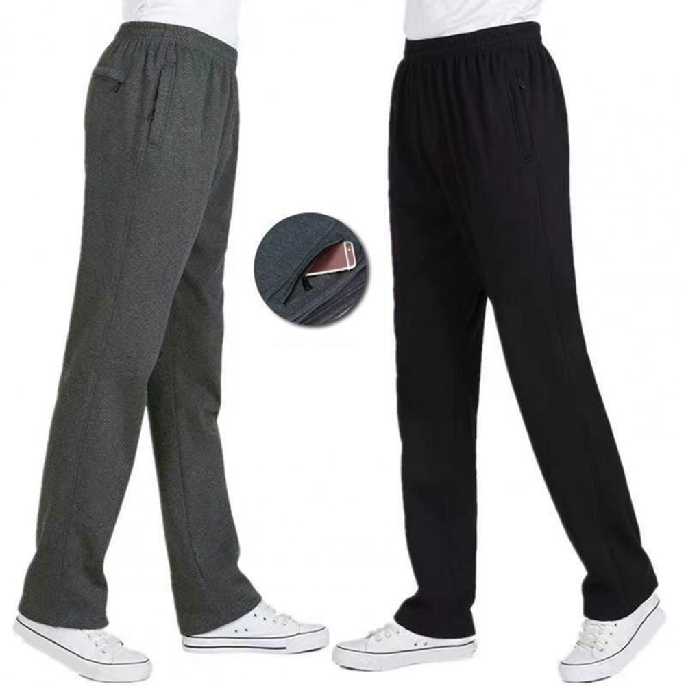 Men Fleece Bottoms Men Fleece Pants Thickened Plush Men's Winter Pants with Elastic Waist Zipper Pockets for Warmth Comfort