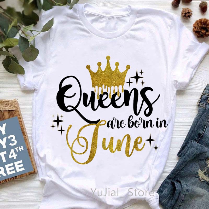 Golden Crown Queen Are Born In June/July/August/May Graphic Print T-Shirt Women'S Clothing Tshirt Femme Birthday Gift Tops