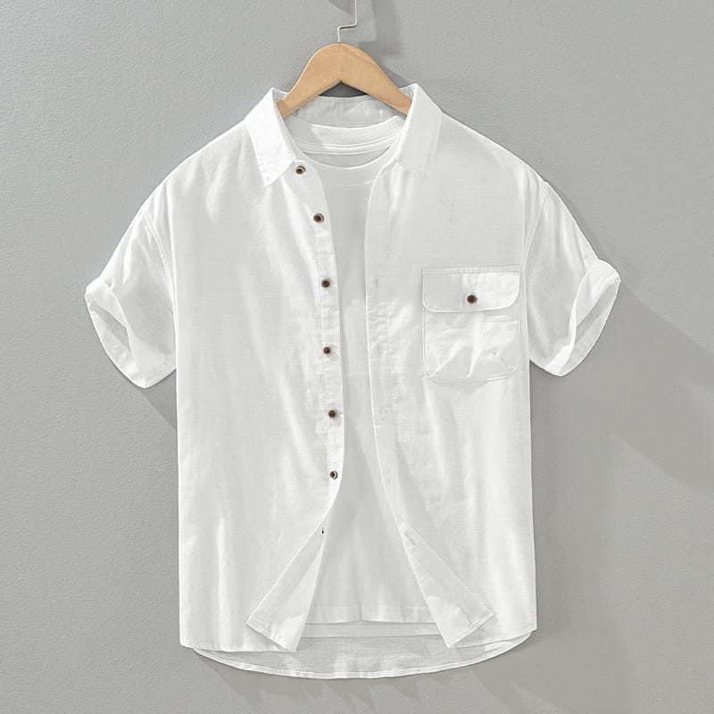 2024 Men's Retro Square Collar Casual Cotton and Linen Short-Sleeved Shirt Summer Breathable and Loose Cool Shirt