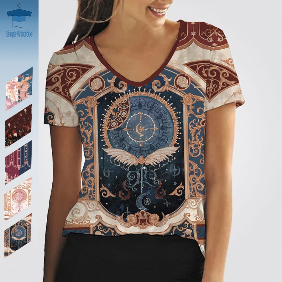 Summer V-neck Short Sleeves T-shirts for Female Lolita Style Light Women's Clothing Cute Tee Polyester Material Lace Elements