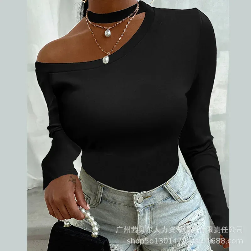 Long Sleeve Top Women's Sexy Strapless Shirt Top Summer Solid Color Slim T-shirt Skinny Sexy Party Tops Tshirts