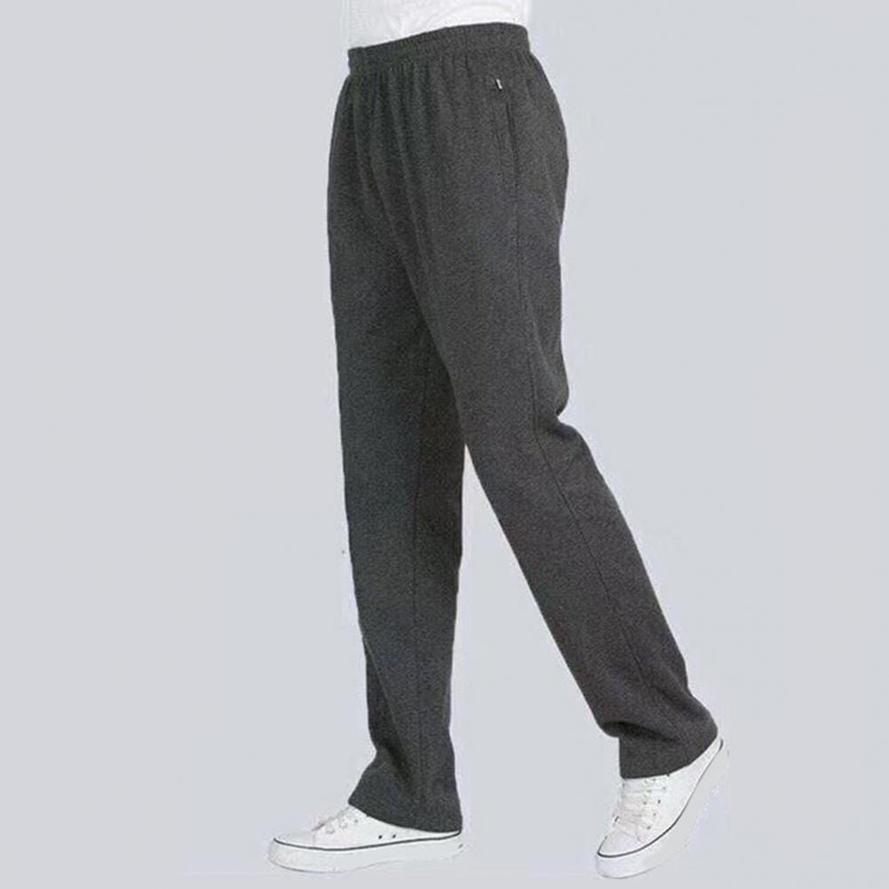 Men Fleece Pants Men Winter Fleece Trousers Thickened Plush Men's Winter Pants with Elastic Waist Zipper Pockets for Warmth