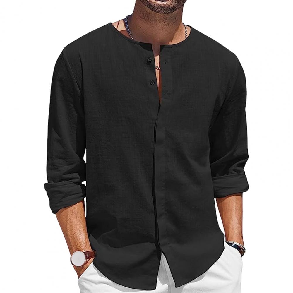 Single-breasted Men Shirt Men's Solid Color Cardigan with Round Neck Single-breasted Buttons Soft Breathable Summer for Vacation