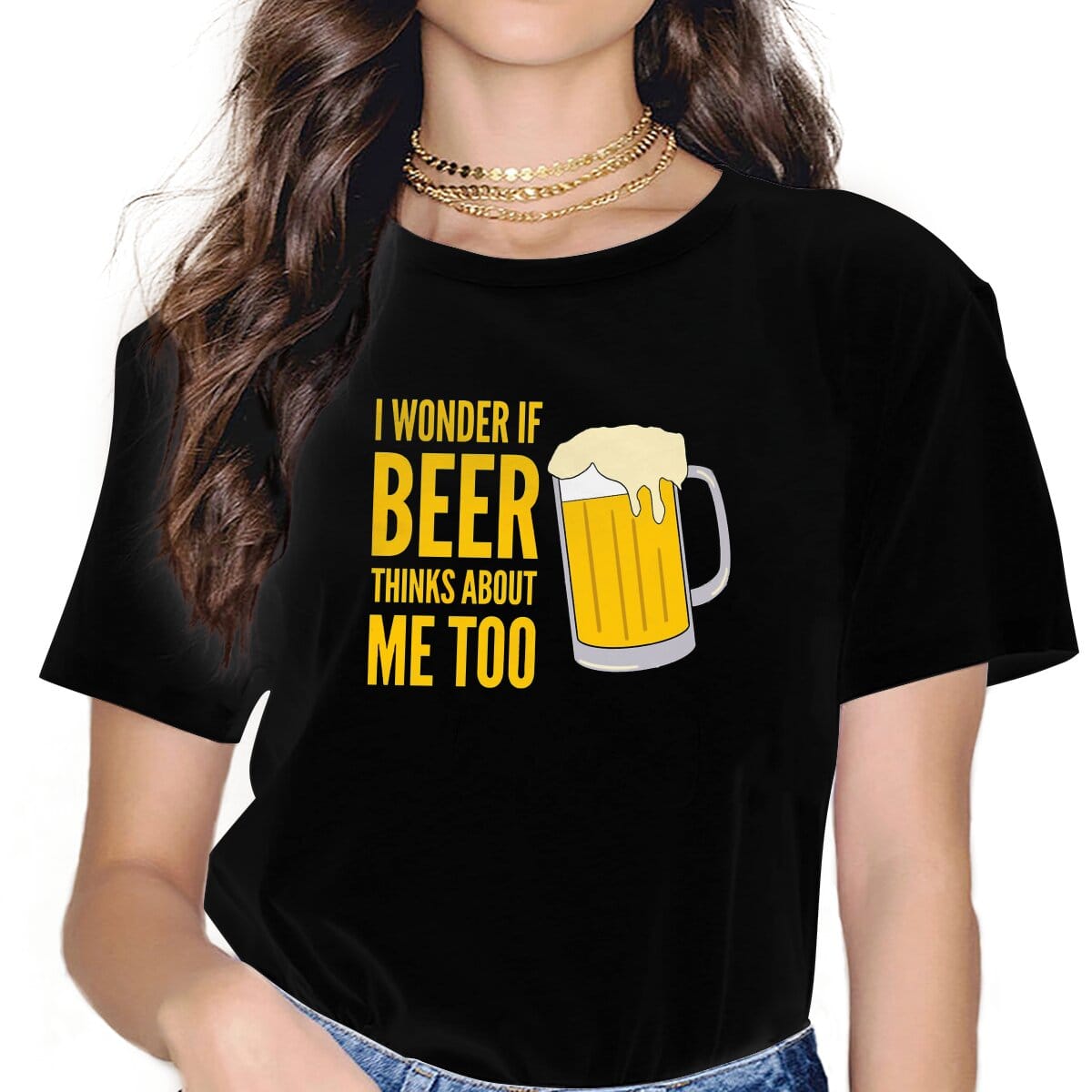 Lover Gift Women's T Shirts Beer Birra Bier Alcohol Beverage Novelty Tee Shirt Short Sleeve Crew Neck T-Shirt Gift Idea Clothing