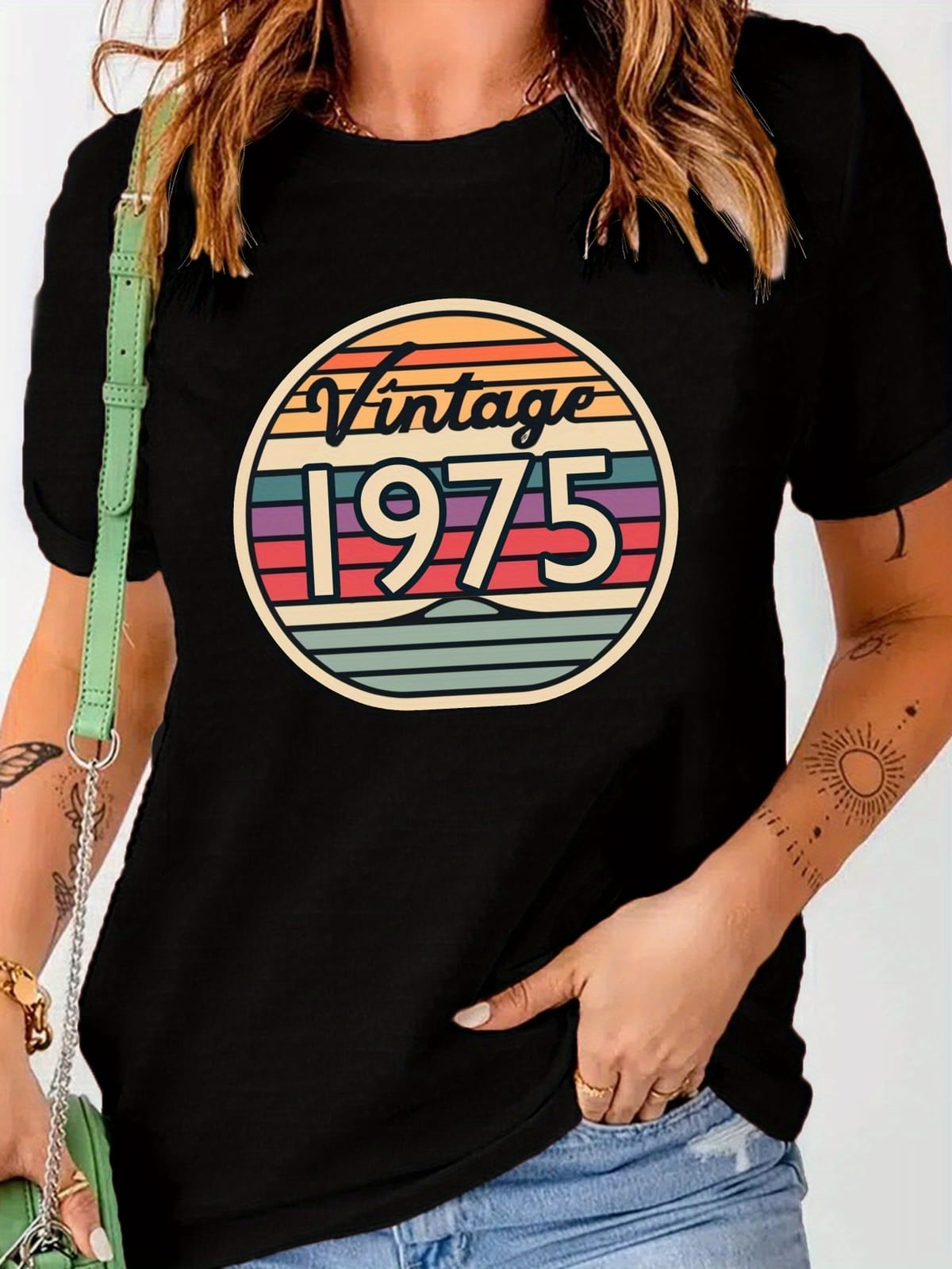 Throwback Vintage 1975 Print Tees Casual Short Sleeve Crew Neck T-Shirt For Spring  Summer Women's Clothing