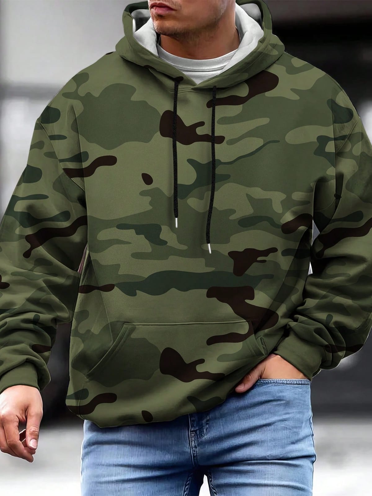 Fashion Trend Men's Camo Print Pocket Drawstring Hot Hoodie Fall/Winter Comfortable Breathable Sports Long Sleeves