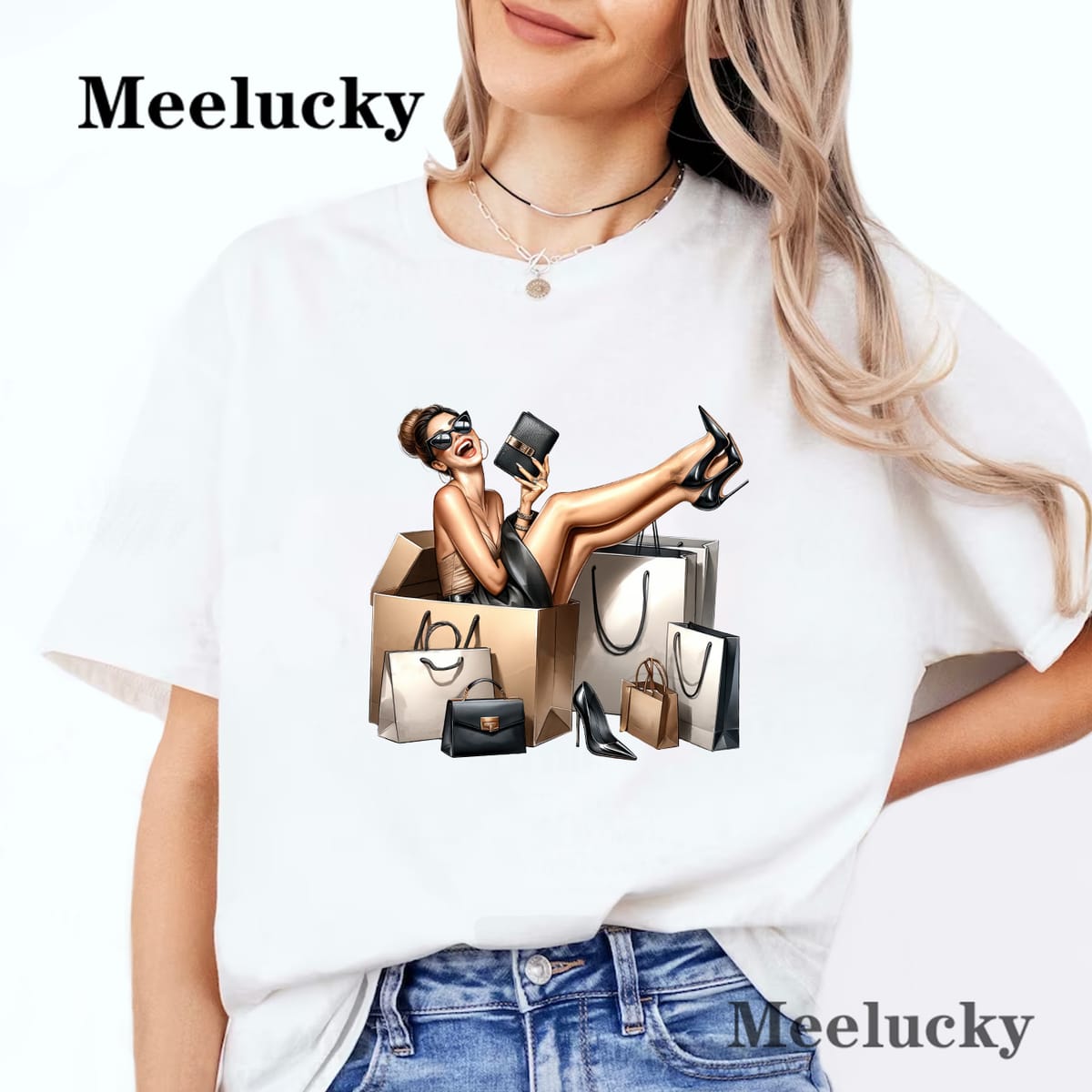 Fashion Girl Watercolor Illustration Women's O-neck Cartoon Print Fashion Women's Top Leisure Pure Cotton Summer Short Sleeve