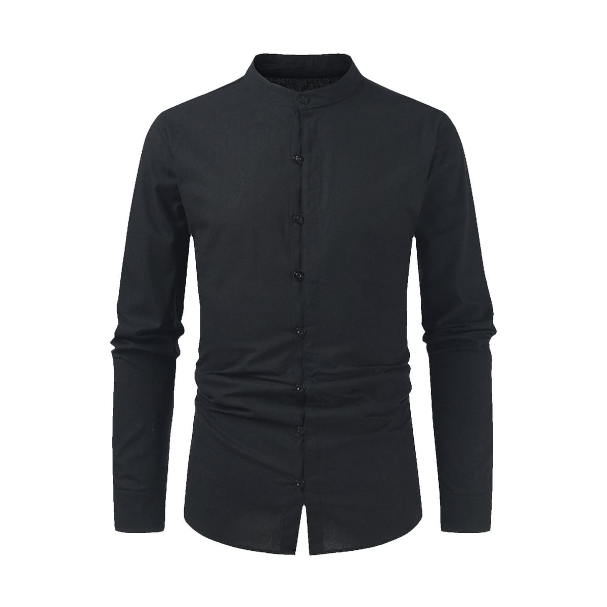 Men'S Stand Collar Shirts Fashion Trend Retro Long Sleeve Shirts Spring Summer Solid Color Cotton Linen Button Fitting Shirts