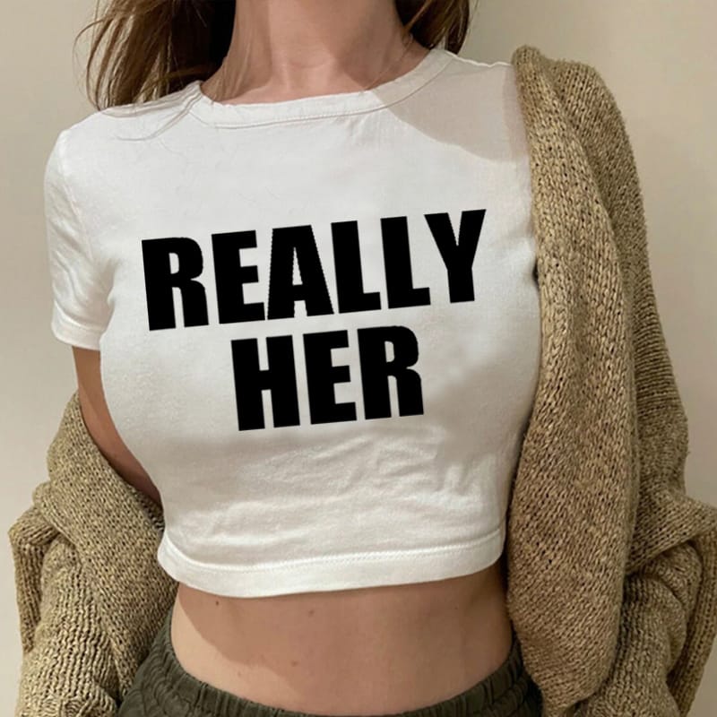 Really Her Sexy Women Women's Short-Sleeved Shirt Crop Top Y2k Popular Fashion Short-Sleeved