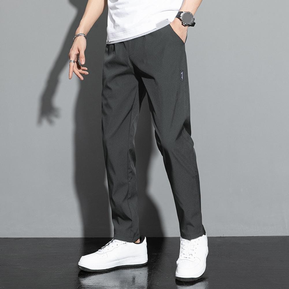Casual Solid Color Trousers Breathable Quick Dry Men's Pants with Stretchy Waistband Pockets Lightweight Solid Color for Comfort