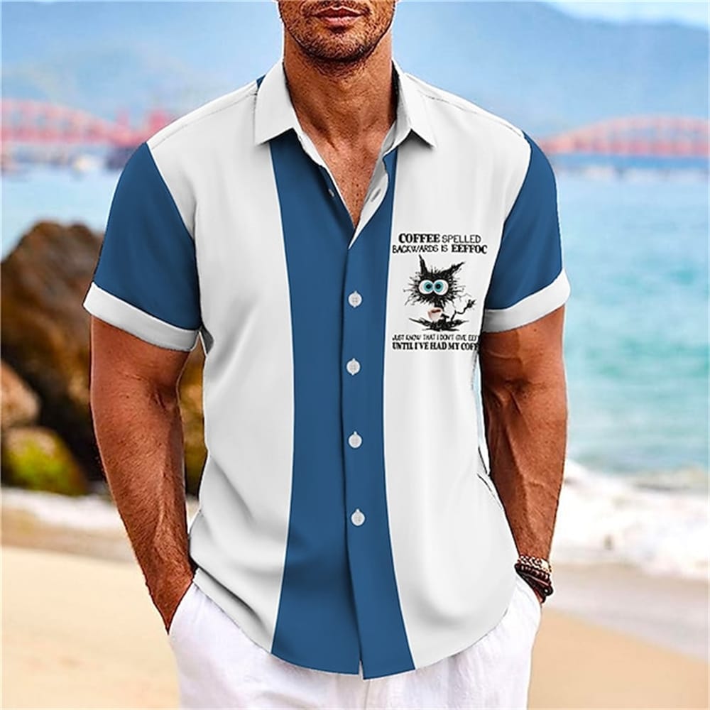 Hawaiian Shirt For Man 3d Cat Graphic Men's Summer Shirt Oversized Button Male Lapel Short Sleeve Vacation Beach Animal Clothing