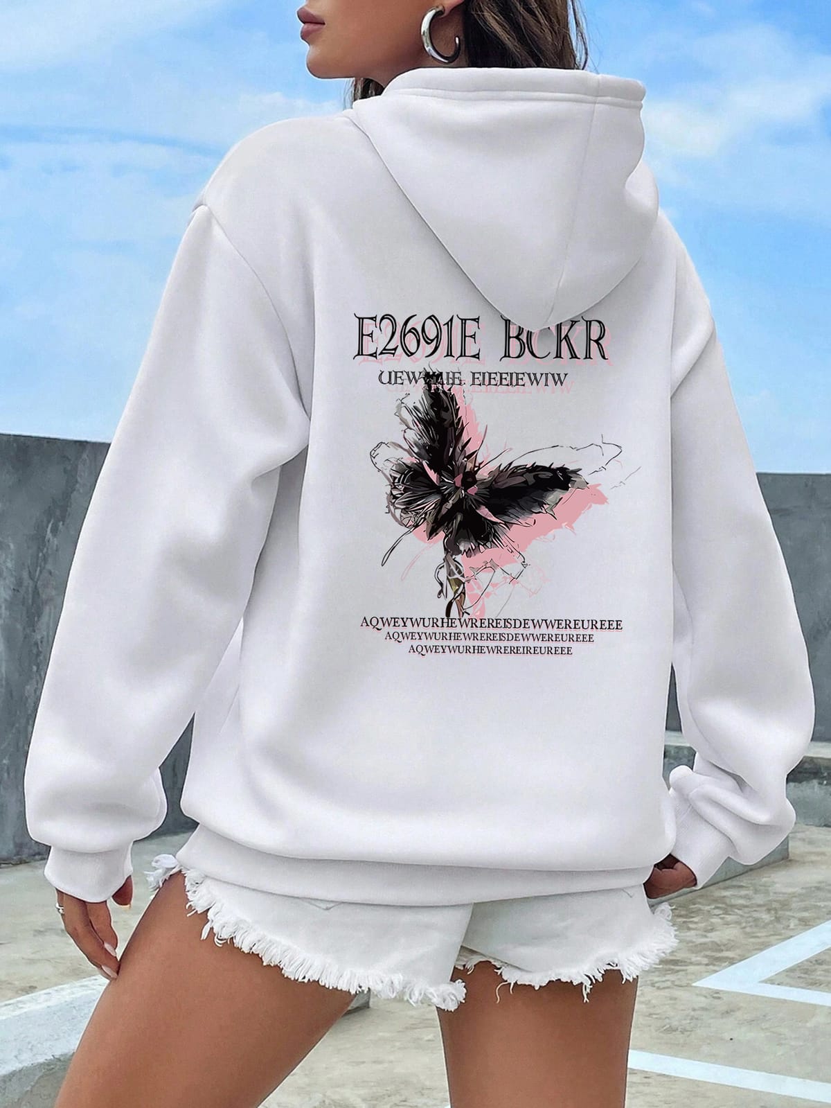 Black Butterfly Printing Hoodies Women'S Autumn Warm Fleece Hoodie Fleece Crewneck Comfortable Hoody Casual Oversize Top Female