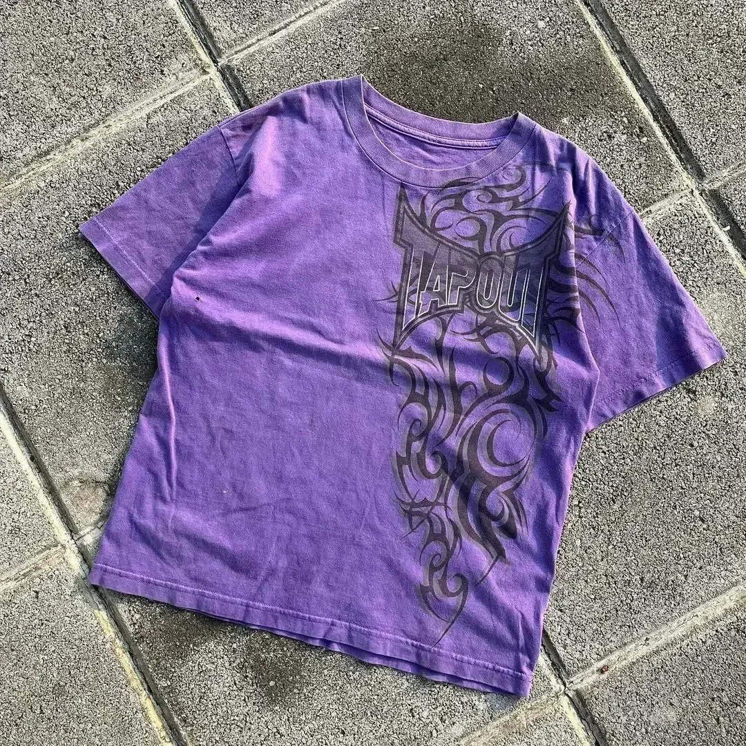 American New Retro Casual Y2K Hip-Hop Gothic Print Women Clothing Fashion T-shirt Street Short-Sleeved Men's And Women's Tops