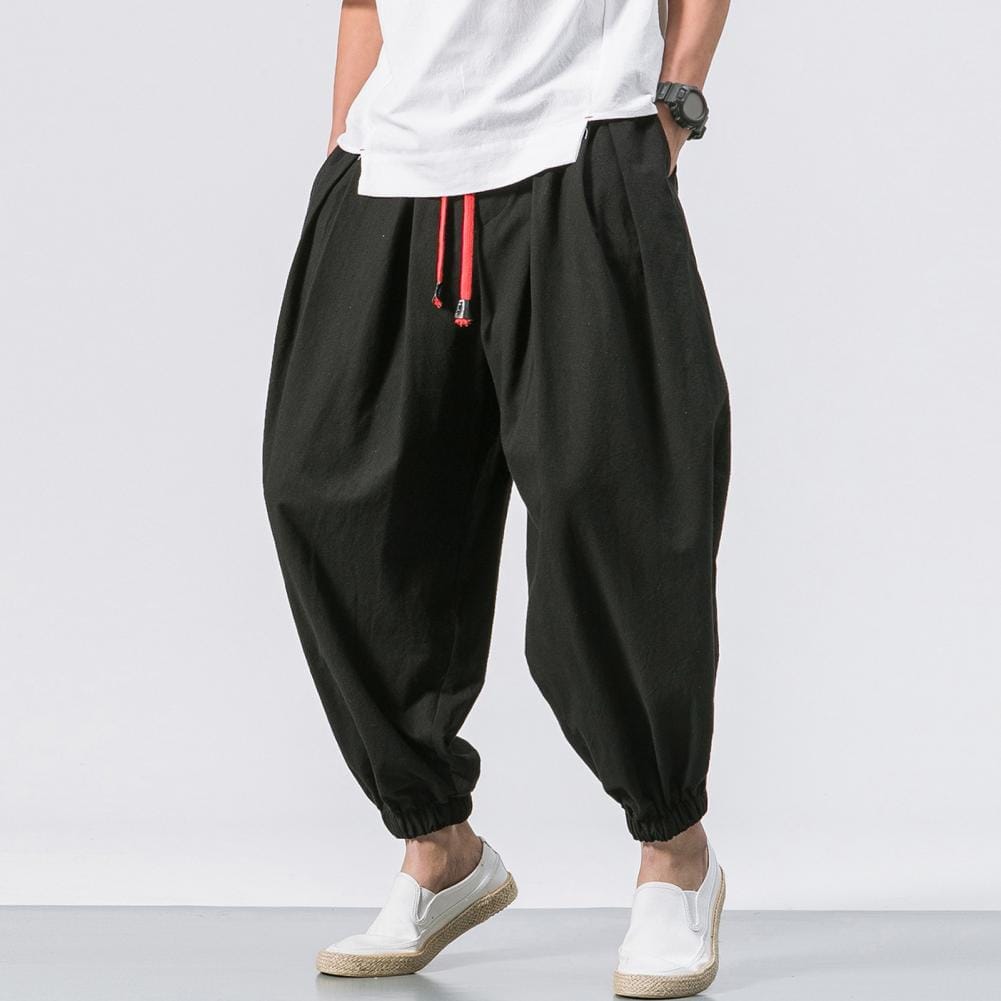Elastic Waist Drawstring Pants Loose Trousers Men's Baggy Deep Crotch Harem Trousers with Drawstring Elastic Waist for Plus