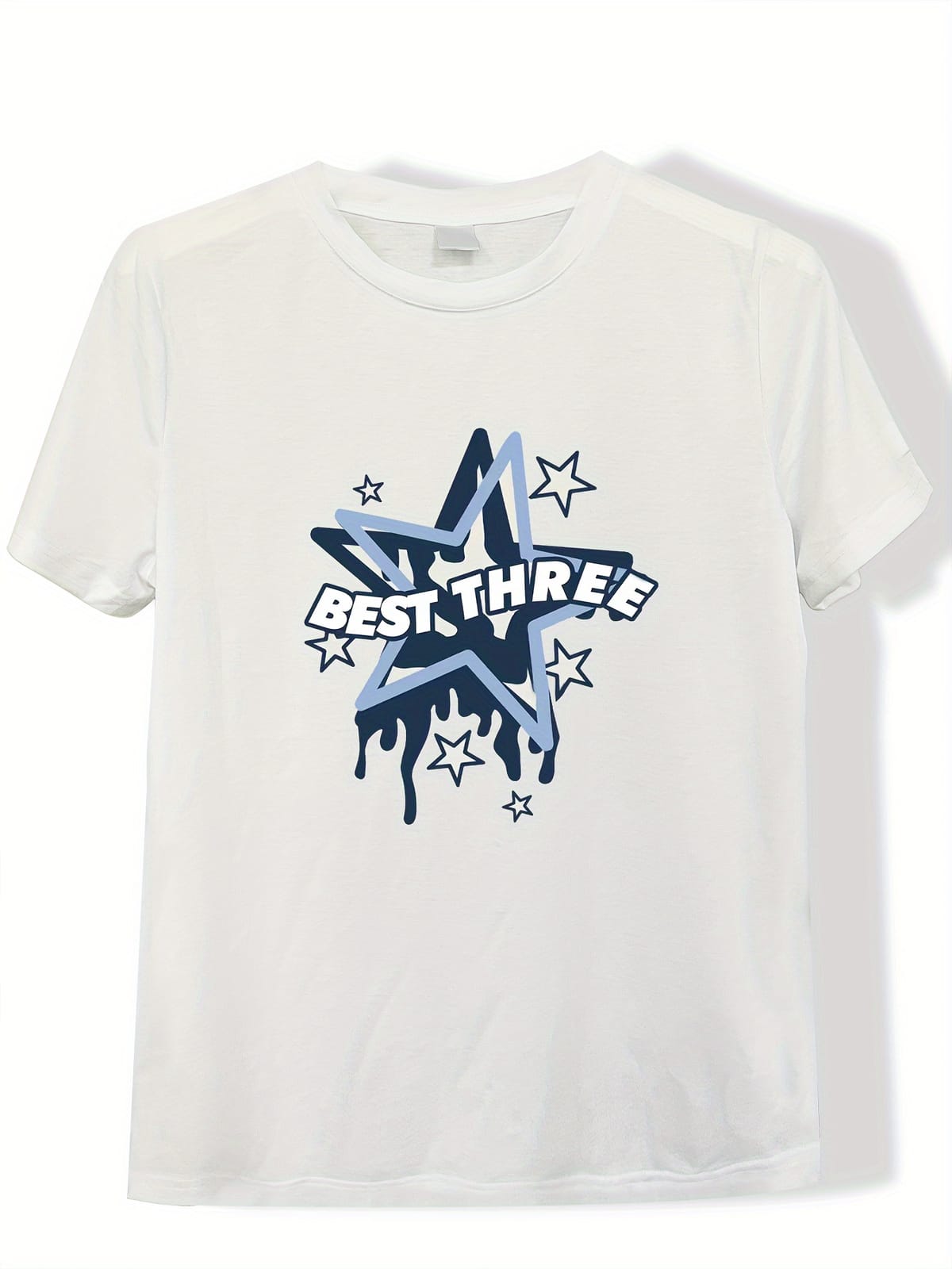 Letter & Star Print T-shirt, Short Sleeve Crew Neck Casual Top For Summer & Spring, Women's Clothing