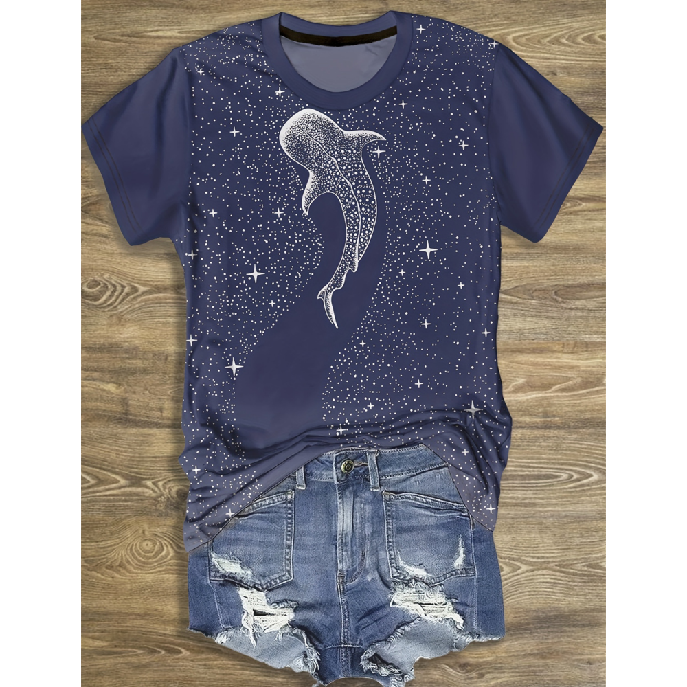 2024 Marine Organism T-Shirt Whale Print Women's T-Shirts Fashion Characters Casual Harajuku Short Sleeve O Neck Female Clothing