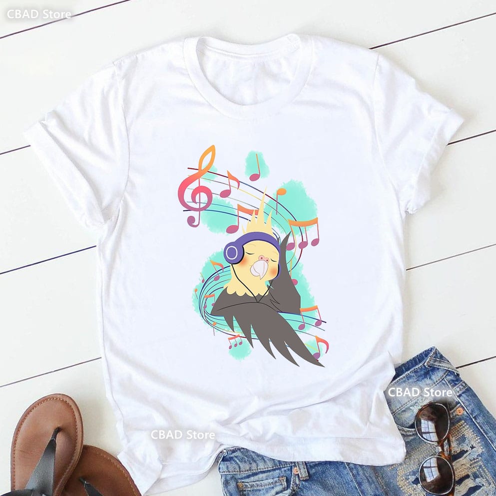 Funny T Shirt Girls Cockatiels Parrot Love Music Note Print T Shirt Women'S Clothing Summer Fashion T-Shirt Female Dropshipping