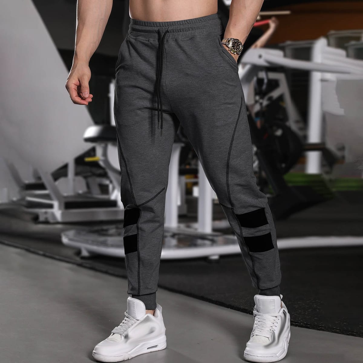 Men's Fashion Pocket Large Size Solid Color Elastic Cargo Pants Sports Casual Daily Outdoor Running Training Sports Casual Pants