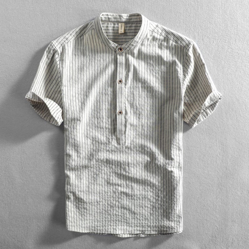 Summer Men's Casual Loose Short-sleeved Striped Shirt