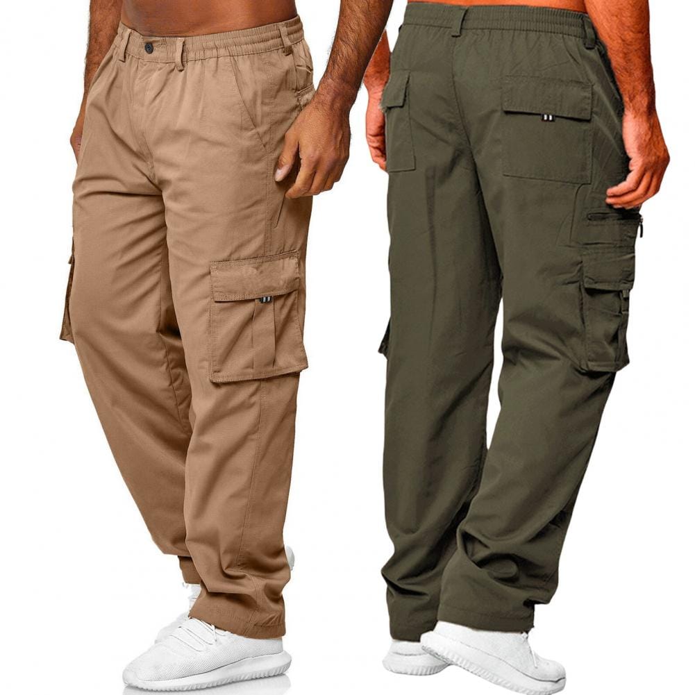 Casual Trousers with Multiple Pockets Men's Elastic Waist Cargo Trousers with Multiple Pockets Breathable Outdoor for Daily