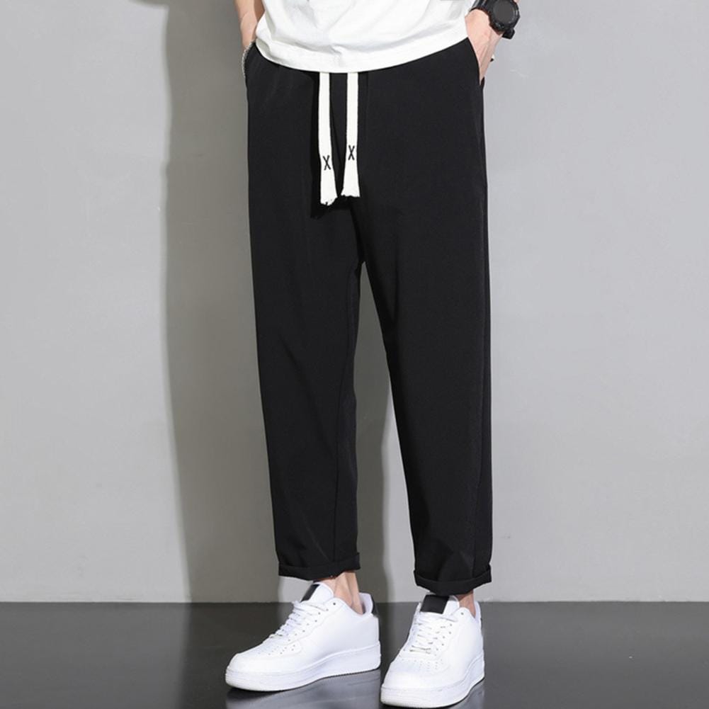 Men Elastic Waistband Pants Men Trousers Quick Dry Men's Gym Training Jogging Sweatpants with Side Pockets Elastic Waist Wide