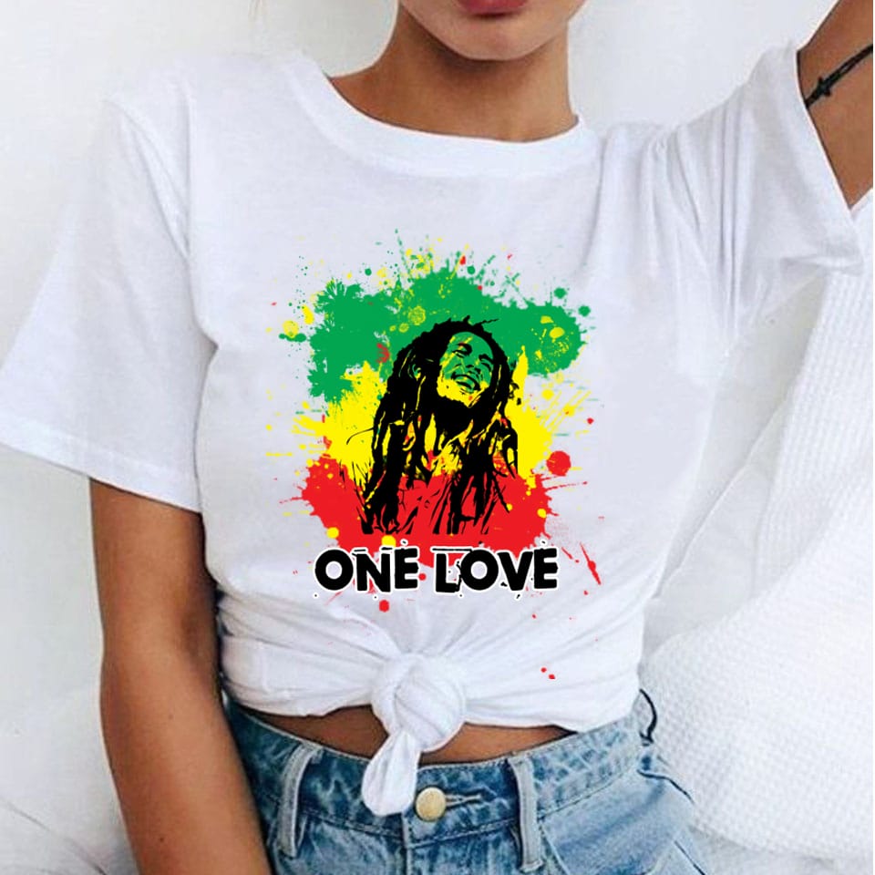 Women's Fashion T-Shirts Bob Marley Printed Casual Round Neck Graphic Tee Cute Short Sleeve T-shirts Summer Tops Harajuku Shirt