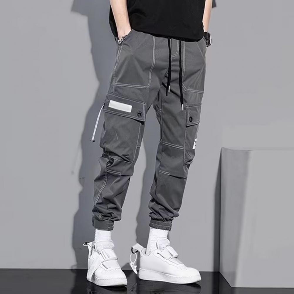 Elastic Waistband Casual Trousers Men Elastic Waist Cargo Pants Men's Drawstring Cargo Pants with Elastic Waist Multi for Daily