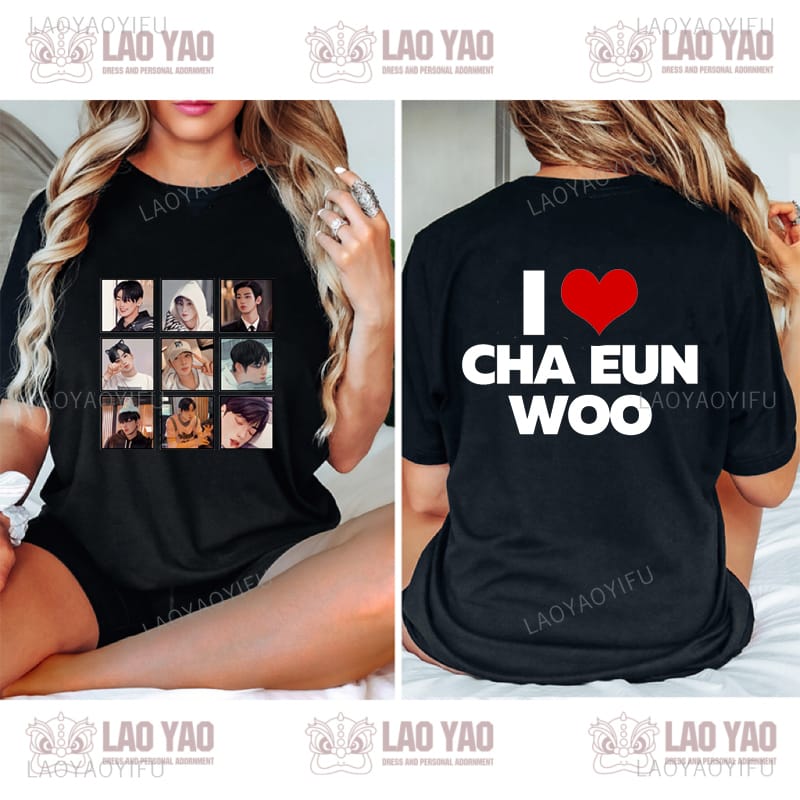 Cha Eun Woo Graphic T Shirts Gift Ideas for Fan Harajuku Women's T-shirt Kpop Sportswear Man Goth Clothes Streetwear Tops Y2k