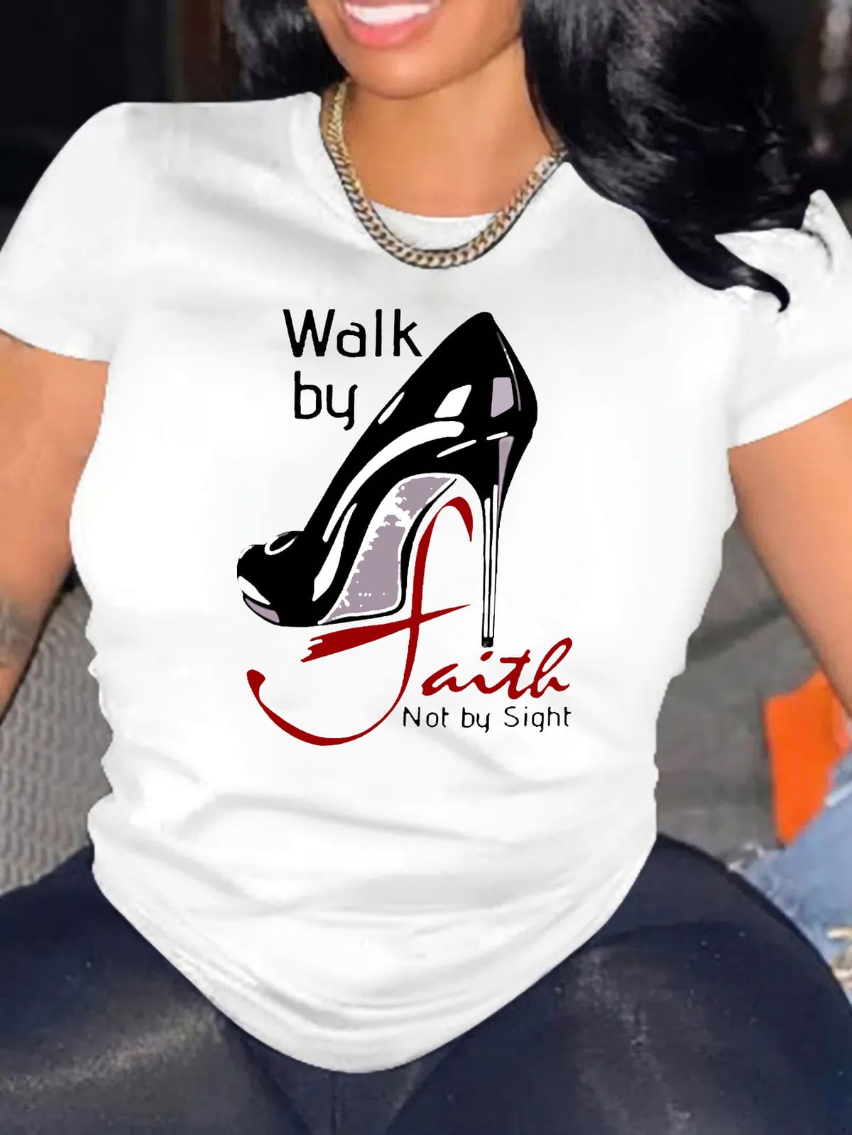 Walk By Faith Graphic T-Shirt - Women's Casual Short Sleeve Top for All Seasons