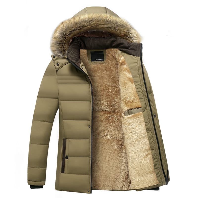 Men's Cotton Clothing Autumn Winter New Solid Color Loose Thickened Warm Outdoor Hooded Fur Collar Jacket Men Fleece Windbreaker