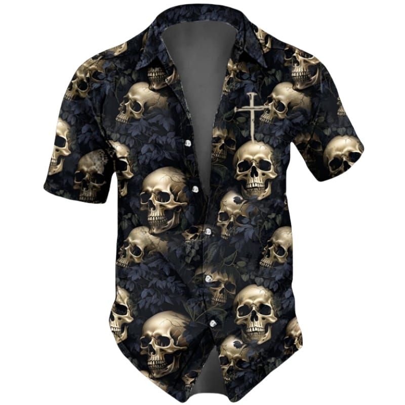 Skull Men'S Shirts Horror 3d Print Casual Hawaiian Shirts Man Retro Shirt For Man Street Button Short Sleeves Lapel Clothes 2024
