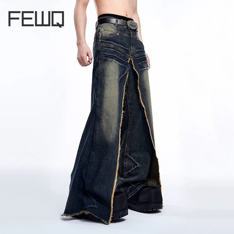 FEWQ Men's Niche Deconstruction Design Jeans Men's Summer American Patchwork 2024 Vintage Streetwear Male Trousers 24E1500