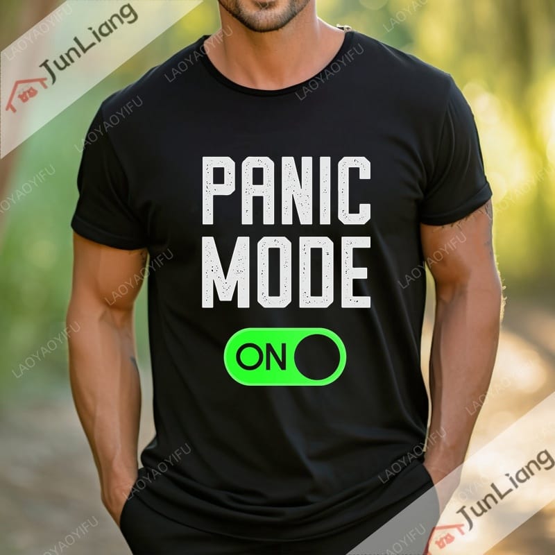 Panic Mode Short Sleeve Tee Funny T Shirts Women's T-shirt Streetwear T-shirts for Men Clothing Mens Clothes Y2k Men's Graphic
