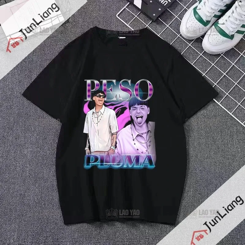Peso Pluma T-shirt Women's Men's 2023 Women's Clothing 90s Vintage O-collar Street Wear Oversized T-shirt Casual Wear