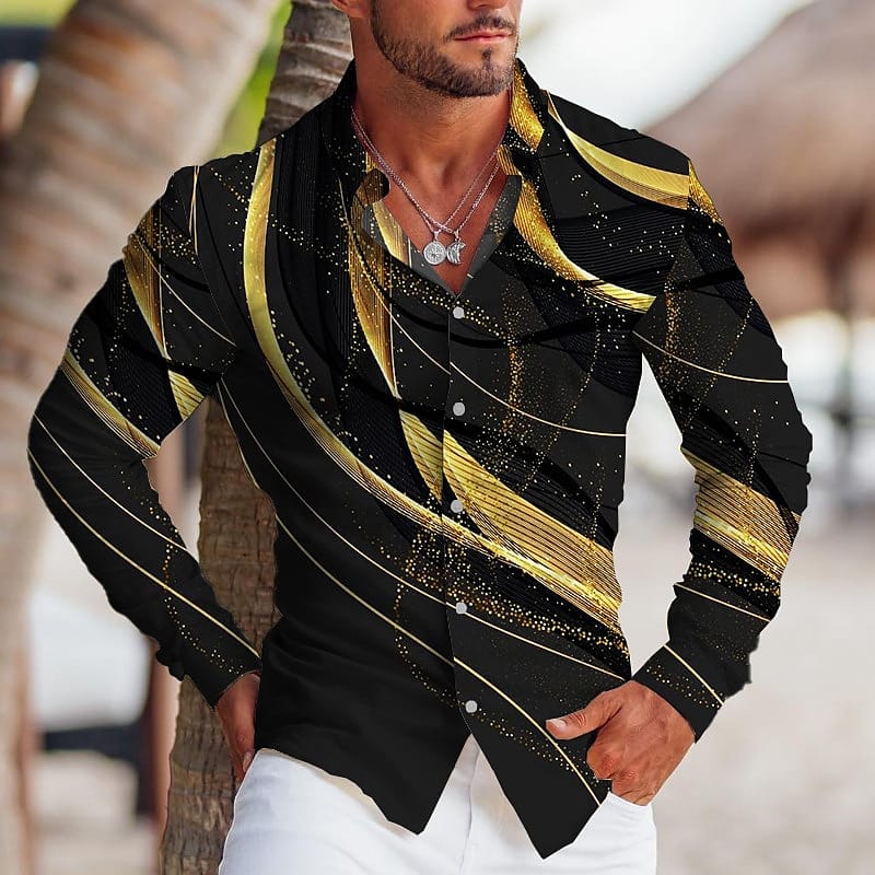 Striped Men's Shirts Autumn Fashion Long Sleeve Shirts For Men 3d Print Oversized Shirt Street Casual Black Shirt Mens Clothing