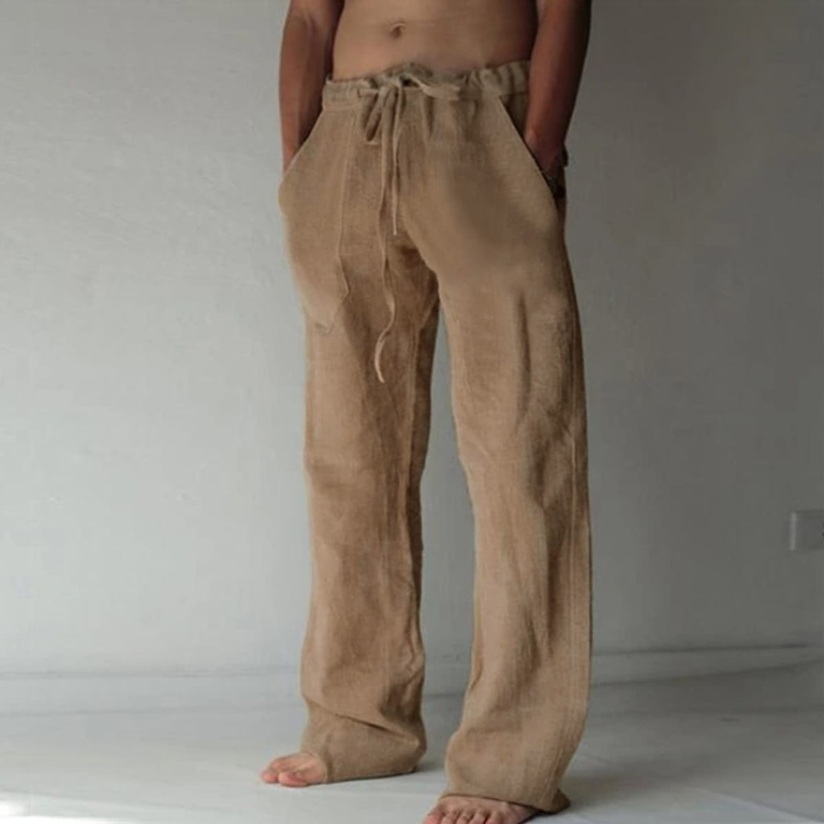 Men's Cotton Linen Pants Summer Solid Color Breathable Linen Trousers Male Casual Elastic Waist Fitness Pants Hip-Hop Streetwear